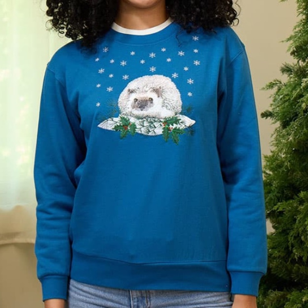Margaux & Lexi Winter Hedgehog Snow Christmas Sweater Pullover Fleece Z
